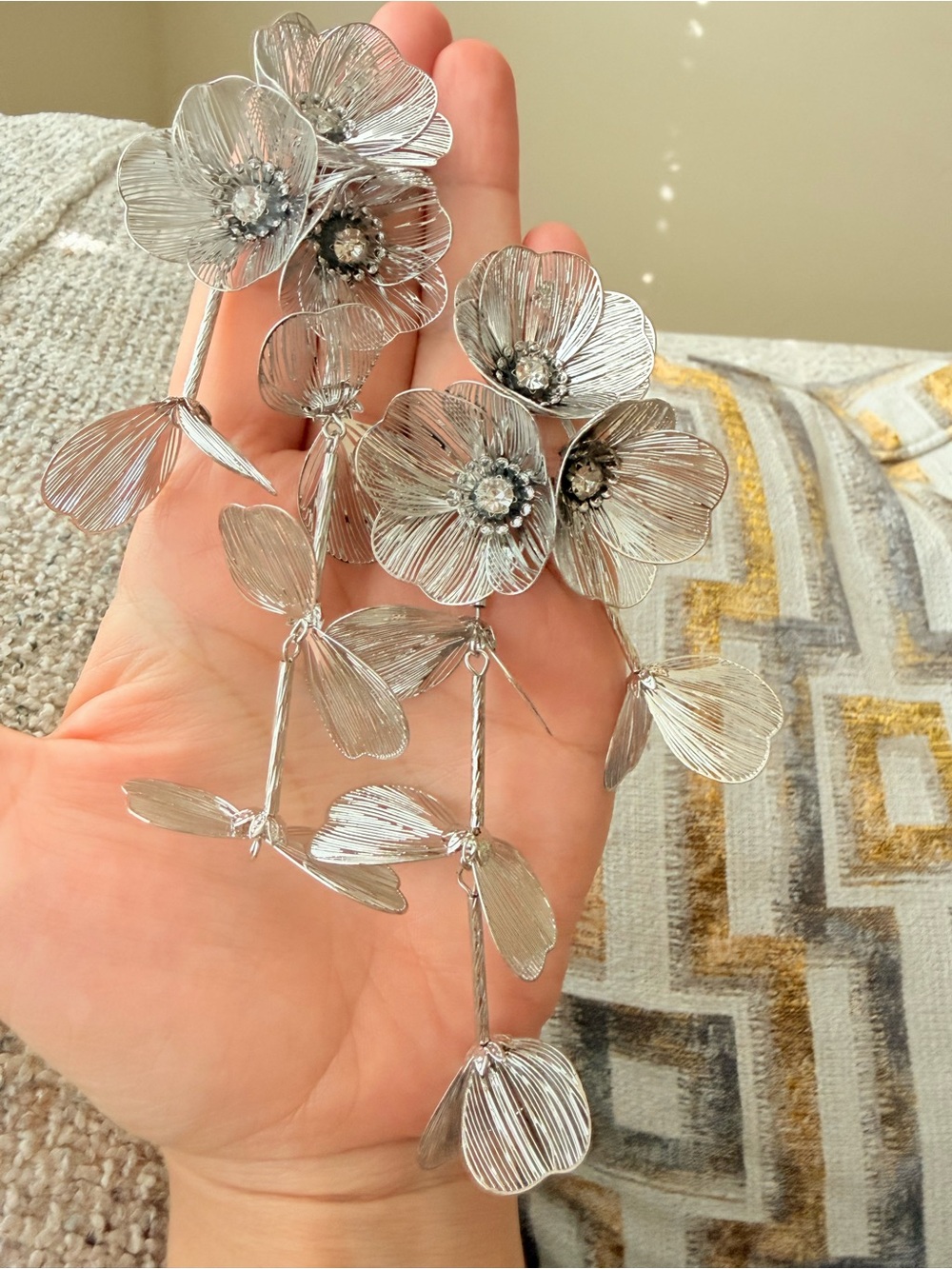 Zara Silver Floral Dangle Statement Earrings - Picture 3 of 5
